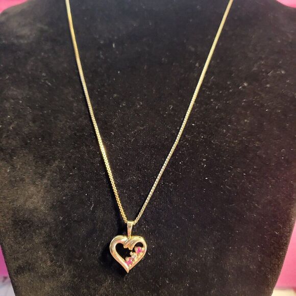 Ross Simons Ruby Diamond Heart Gold over Sterling Silver Pendant Necklace - Picture 1 of 8